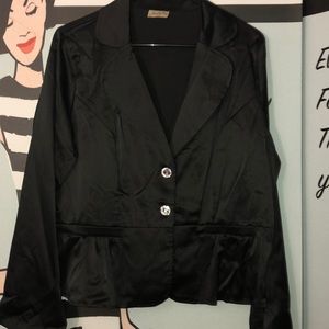 Black satin blazer jacket with bling buttons XL